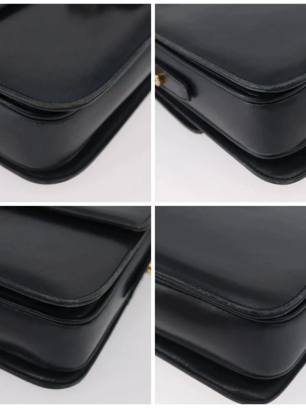 GUCCI Shoulder Bag Leather Navy Gold Auth YKZ288